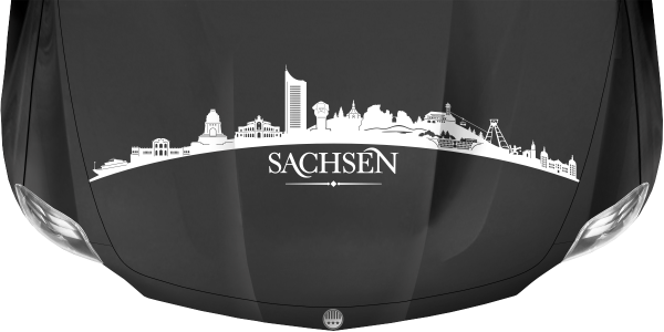 Preview: Motorhaubenaufkleber Skyline Sachsen auf dunkler Motorhaube - Ansicht Farbauswahl