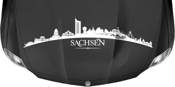 Motorhaubenaufkleber Skyline Sachsen auf dunkler Motorhaube - Ansicht Farbauswahl