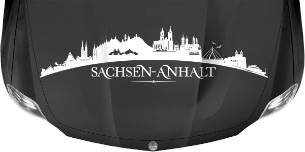 Motorhaubenaufkleber Skyline Sachsen-Anhalt auf dunkler Motorhaube - Ansicht Farbauswahl