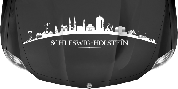 Preview: Motorhaubenaufkleber Skyline Schleswig-Holstein auf dunkler Motorhaube - Ansicht Farbauswahl