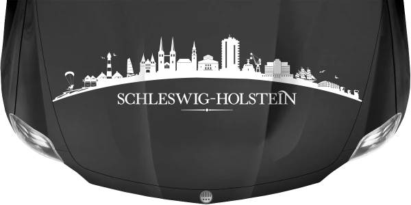 Motorhaubenaufkleber Skyline Schleswig-Holstein auf dunkler Motorhaube - Ansicht Farbauswahl
