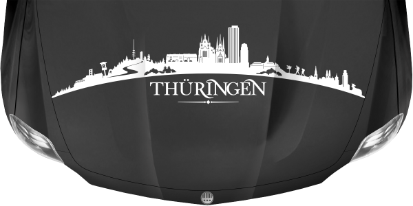 Preview: Motorhaubenaufkleber Skyline Thüringen auf dunkler Motorhaube - Ansicht Farbauswahl