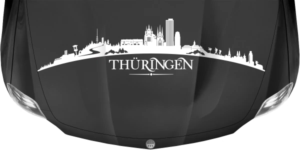Motorhaubenaufkleber Skyline Thüringen auf dunkler Motorhaube - Ansicht Farbauswahl