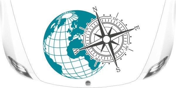 Preview: Motorhaubenaufkleber Weltkugel mit Windrose