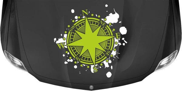 Autofolie für die Motorhaube mit Kompass auf dunkler Motorhaube