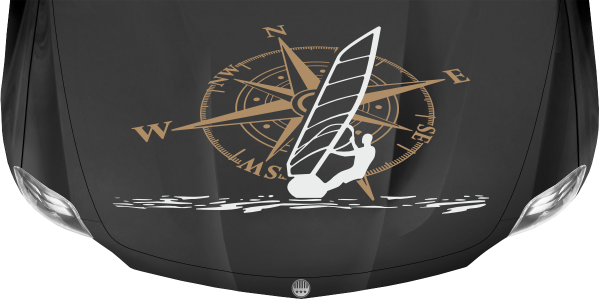 Preview: Motorhaubenaufkleber Windsurfer mit Kompassrose Preview: Motorhaubenaufkleber Windsurfer mit Kompassrose
