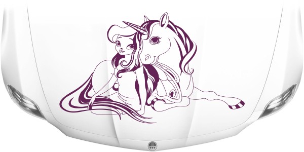 Preview: Motorhaubendekor Einhorn mit Elfe Preview: Motorhaubendekor Einhorn mit Elfe