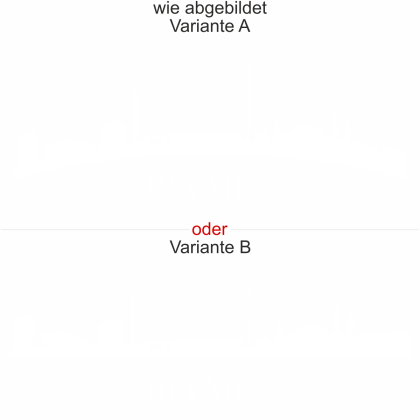 Preview: Motorhaubendekor Skyline Bremen Preview: Umrisse von Bremen als Aufkleber für die Motorhaube - Ansicht Ausrichtung mit Farbauswahl und Variante