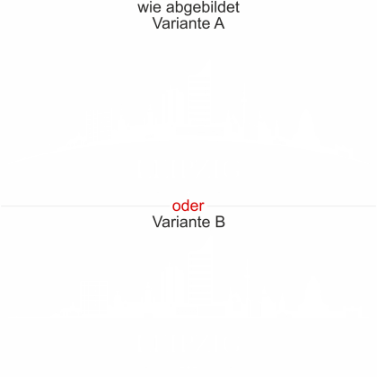 Preview: Motorhaubendekor Skyline Leipzig Preview: Leipziger Skyline als Aufkleber für die Motorhaube - Ansicht Ausrichtung mit Farbauswahl und Variante