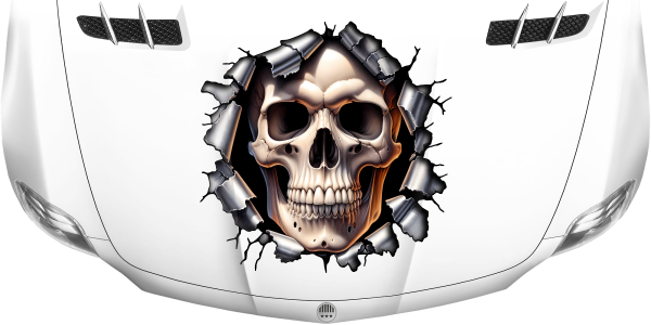 Preview: Motorhaubensticker Riss im Blech mit Schädel