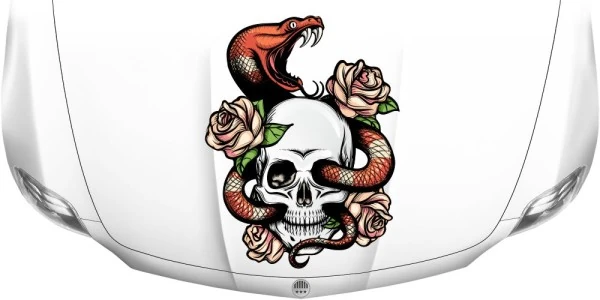Motorhaubensticker Skull mit Cobra und Blumen
