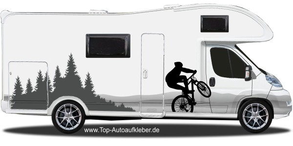 Mountainbike in den Bergen Camper Aufkleber | Set für beide Fahrzeugseiten