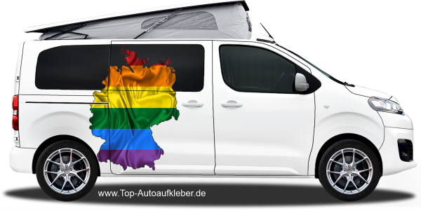 Preview: Regenbogenflagge Karte von Deutschland | Set für beide Fahrzeugseiten Preview: Regenbogenflagge Karte von Deutschland | Set für beide Fahrzeugseiten
