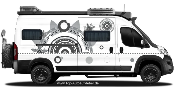 Reisemobil Aufkleber Kreisdekor auf hellem Kastenwagen Camper - Ansicht Farbauswahl