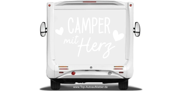 Reisemobilaufkleber Camper mit Herz auf hellem Reisemobilheck - Ansicht Farbauswahl