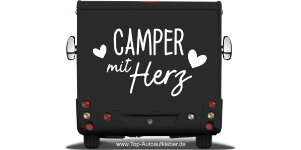 Reisemobilaufkleber Camper mit Herz auf dunklem Heck - Ansicht Farbauswahl