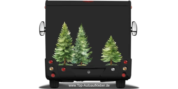 Reisemobilaufkleber Tannen Set auf dunklem Wohnmobil
