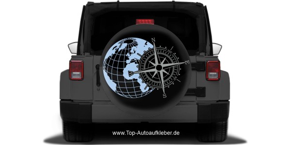 Preview: Heckscheibenaufkleber Kompass mit Weltkugel