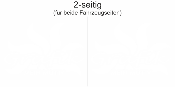 Seitenaufkleber Eigenes Motiv einfarbig auf hellem Kastenwagen - Ansicht Beispielbild mit Farbauswahl zweiseitig für beide Fahrzeugseiten
