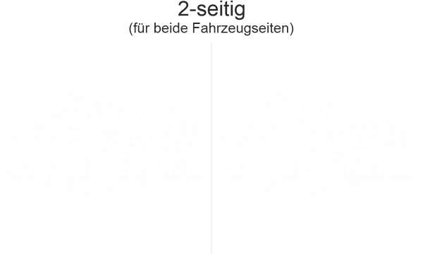 Seitenaufkleber Eigenes Motiv einfarbig auf hellem Kastenwagen - Ansicht Beispielbild mit Farbauswahl zweiseitig für beide Fahrzeugseiten