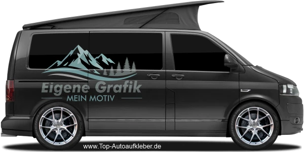 Seitenaufkleber Eigenes Motiv mehrfarbig auf dunklem Camper