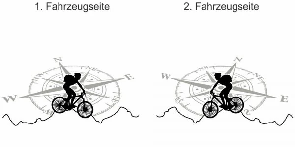 Seitendekor Kompass und Mountainbike | Set für beide Fahrzeugseiten