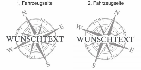 Preview: Autotattoo Windrose mit Wunschtext | Set für beide Fahrzeugseiten Preview: Autotattoo Windrose mit Wunschtext | Set für beide Fahrzeugseiten