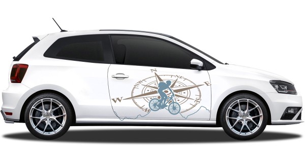 Preview: Seitendekor Kompass und Mountainbike | Set für beide Fahrzeugseiten