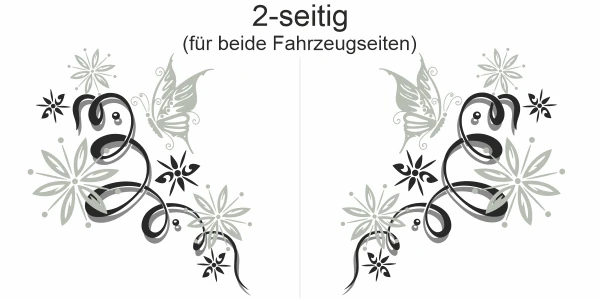 Seitendekor Ornament + Schmetterling   - Ansicht zweiseitig für beide Fahrzeugseiten