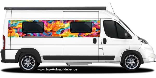 Seitendekor Regenbogen Splash auf weißem Van