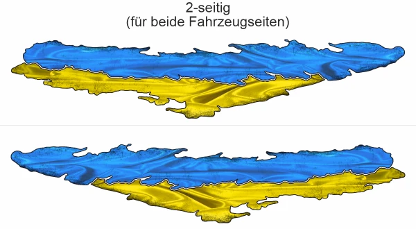 Sticker Die Flagge der Ukraine - Ansicht zweiseitig für beide Fahrzeugseiten
