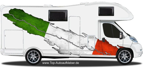 Wohnwagen Sticker Die Flagge Italiens auf Fahrzeugseite von Wohnmobil