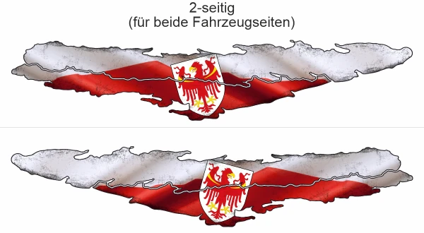 Sticker Die Flagge von Südtirols - Ansicht zweiseitig für beide Fahrzeugseiten