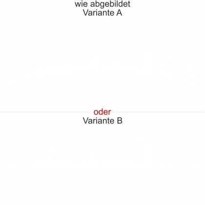 Hamburger Skyline als Aufkleber für die Motorhaube - Ansicht Ausrichtung mit Farbauswahl und Variante