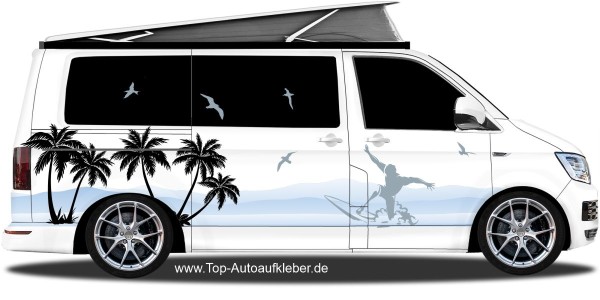 Preview: Surfer unter Palmen Camper Aufkleber | Set für beide Fahrzeugseiten Preview: Surfer unter Palmen Camper Aufkleber | Set für beide Fahrzeugseiten