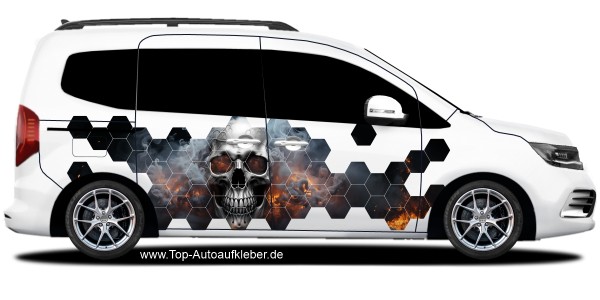 Preview: Totenkopfdekor in Flammen | Set für beide Fahrzeugseiten