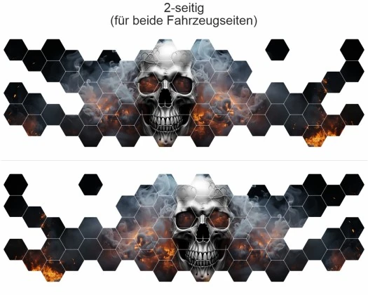 Totenkopfdekor in Flammen - Ansicht für beide Fahrzeugseiten