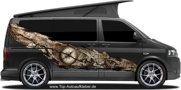 Preview: Wohnmobil Aufkleber Vintage Kompass | Set für beide Fahrzeugseiten