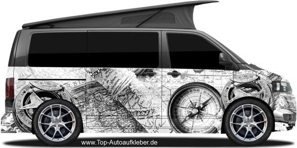 Preview: Vintage Aufkleber mit Landkarte und Kompass Design