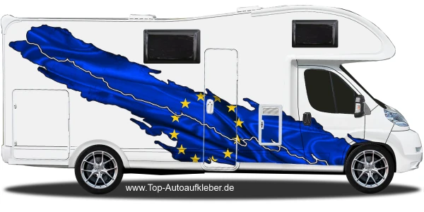 Aufkleber die Flagge Europas auf Fahrzeugseite von Wohnmobil