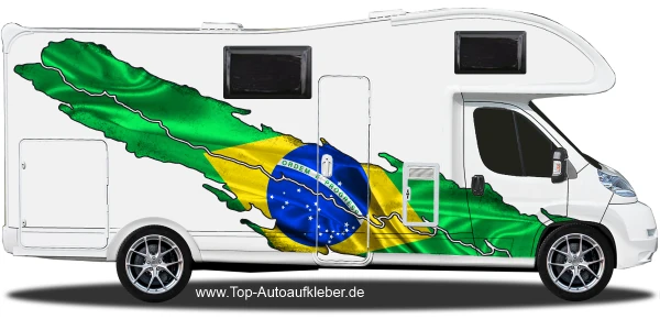 Wohnmobil Aufkleber Flagge Brasiliens auf Fahrzeugseite von Wohnmobil
