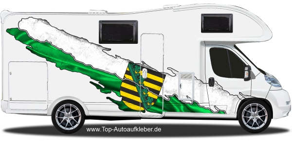 Wohnmobil Aufkleber Flagge Sachsen auf Fahrzeugseite von Wohnmobil