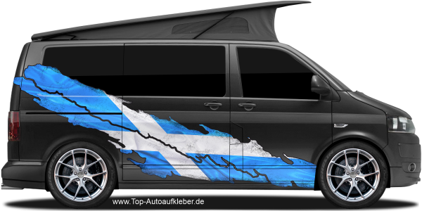 Preview: Wohnmobil Aufkleber Flagge Schottland auf Fahrzeugseite von dunklem Camper Van