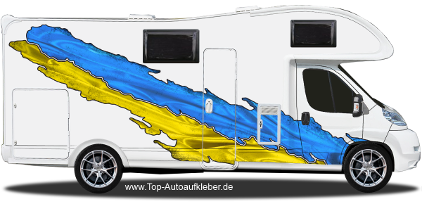 Wohnmobil Aufkleber Flagge Ukraine auf Fahrzeugseite von Wohnmobil