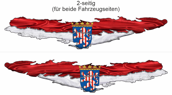 Preview: Wohnmobil Aufkleber Flagge von Hessen | Set für beide Fahrzeugseiten Preview: Die Flagge Hessens zum Aufkleben - Ansicht zweiseitig für beide Fahrzeugseiten