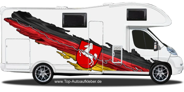 Wohnmobil Aufkleber Flagge Niedersachsen auf Fahrzeugseite von Wohnmobil
