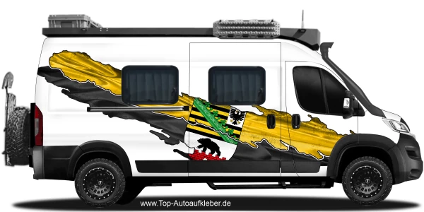 Wohnmobil Aufkleber Flagge Sachsen-Anhalt auf Fahrzeugseite von Kastenwagen