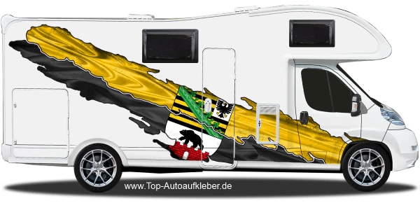 Wohnmobil Aufkleber Flagge Sachsen-Anhalt auf Fahrzeugseite von Wohnmobil
