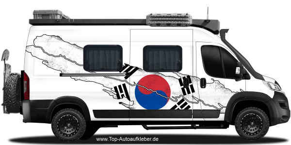 Preview: Wohnmobil Aufkleber Flagge von Südkorea | Set für beide Fahrzeugseiten Preview: Wohnmobil Aufkleber Flagge von Südkorea auf Fahrzeugseite von Kastenwagen