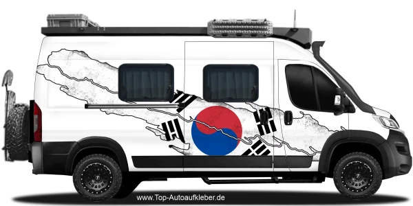 Wohnmobil Aufkleber Flagge von Südkorea auf Fahrzeugseite von Kastenwagen